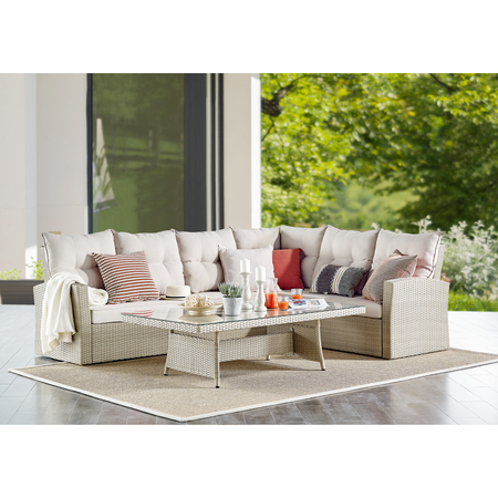 Alaterre Furniture Canaan Outdoor Wicker Corner Sectional Loveseat and Sofa with 57"L Coffee Table AWWC0134456CC